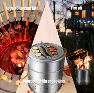 <span class=keywords><strong>Barbecue</strong></span> et <span class=keywords><strong>foyer</strong></span> extérieur - Grand poêle multifonction en acier inoxydable, four <span class=keywords><strong>vertical</strong></span> sans fumée pour cuisson au bois et chauffage intérieur/extérieur - Product Image 2