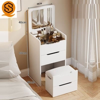 Table de toilette moderne blanche brillante avec chaise et éclairage LED, table de toilette de luxe pour chambre à coucher