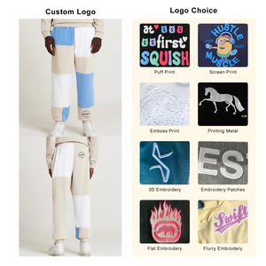 Pantalon de survêtement 100% coton à taille élastique pour hommes nouveauté en vrac personnalisé trois tons Patchwork broderie coupe ample - Product Image 3