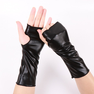 Gants courts sans doigts pour femmes, style punk, pour Halloween, soirée dansante, en cuir PU brillant - Product Image 2