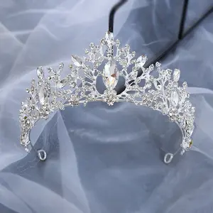 Noiva coroa liga cristal headband menina aniversário show azul strass coroa princesa cabelo cartão