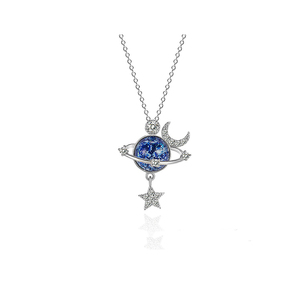 Collar <span class=keywords><strong>de</strong></span> Lujo Ligero con Colgante <span class=keywords><strong>de</strong></span> Estrella, <span class=keywords><strong>Luna</strong></span>, Zirconia, Espacio, Universo y Planeta, Collar <span class=keywords><strong>de</strong></span> Tierra para Hija - Product Image 1