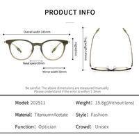 Lunettes unisexes à monture carrée en titane avec monture en acétate, couleur grise, lunettes optiques de qualité supérieure
