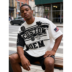 T-shirt pour homme en coton 100% surdimensionné, coupe ample, épaules tombantes, style streetwear, broderie appliquée, impression personnalisée OEM - Product Image 2