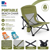 Chaise de plage portable avec accoudoirs, porte-gobelet et capacité de charge de 120 kg pour pique-nique, pêche, plage