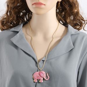 <b>Elephant</b> Pendant Necklace Zinc Alloy Animal Shape Colorful Enamel <b>Gift</b> Jewelry for Women Fashion Sweater Chain - Product Image 3