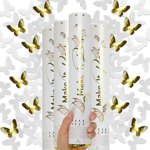 Canhões de confete branco e dourado borboleta para decoração de casamento e formatura, choque surpresa popper confete 30 cm