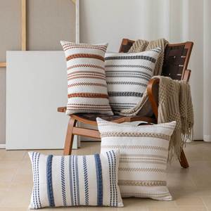 Handmade Striped Pillow Cases <b>Rectangle</b> Beige Gray Polyester Cotton Home Decor <b>Cushion</b> <b>Covers</b> Living Room Sofa Throw Pillows - Product Image 4
