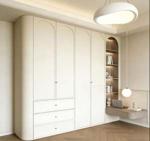 Wood Grain MDF Wardrobe Wall Mounted <b>Bedroom</b> Closet Modular Storage System With Adjustable <b>Shelves</b> and Drawers - Product Image 2