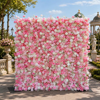 MoKtong Mur de fleurs artificielles 5D rose pêche et blanc 8x8 pi avec fleurs en soie et verdure pour décoration de mariage romantique