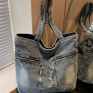 กระเป๋าโท้ทผ้าเดนิมสไตล์วินเทจลำลองแบบใหม่ ล้างสีแล้ว มีหลายช่องใส่ของ เหมาะสำหรับคุณแม่ ใช้สะพายไหล่เดียวสำหรับผู้หญิง - Product Image 1