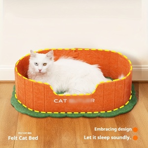 Modern Sustainable Sound-Absorbing Felt Cat Hideaway Collapsible Enclosed Cat Cave & Cozy Indoor Play Tunnel Print Design - Product Image 1