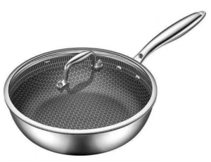<span class=keywords><strong>Wok</strong></span> de acero inoxidable personalizado con tapa de vidrio, sartén, <span class=keywords><strong>WOK</strong></span> de panal, sartén China sin recubrimiento - Product Image 2