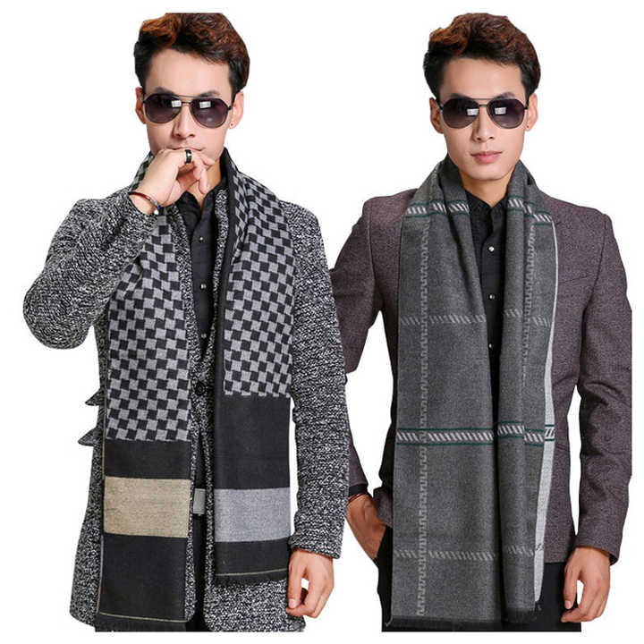 Winter Scarf Woolen Winter Coat - Men Casual Warm Removable Scarf Men's Coat (TM4)