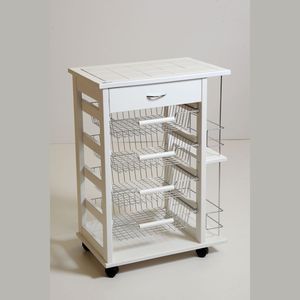 MASLEGNO MAS061 Chariot de rangement haut de gamme en bois de hêtre massif avec porte-bouteilles, roues en plastique, poignées en fer, moderne, léger, 22 kg - Product Image 1