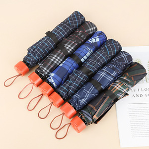 ร่มพับลายตาราง 3 ตอน พกพาสะดวก ร่มเปิดปิดแบบมือหมุน ร่มของขวัญ - Product Image 1
