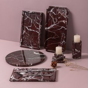 Stonekocc 100% púrpura rojo rosa mármol bandeja almacenamiento aromaterapia vela soporte pequeño hogar Decoración candelabro titular otros - Product Image 1