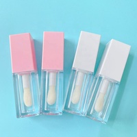 P-LAN Marque Stock 100 pièces Carré Blanc Rose Transparent Contenants de Brillant À Lèvres 6ML Personnalisé Brillant À Lèvres Tube Avec Grosse Brosse Grosse Baguette