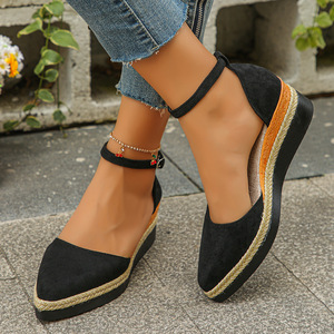 Women Pointed Toe Hollow Sandals Summer New Style Platform Hemp Rope Sole Wedge Sandals Wholesale - Product Image 1