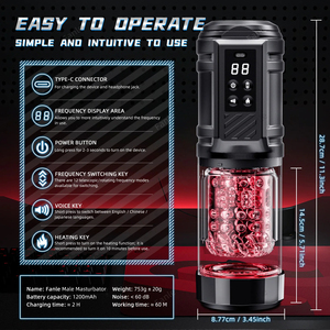 2026 Venta al por mayor Copa Masturbadora Automática Telescópica con Calentamiento, Succión, Empuje y Rotación, con Efecto de Felación de Bolsillo, Juguetes Sexuales - Product Image 3