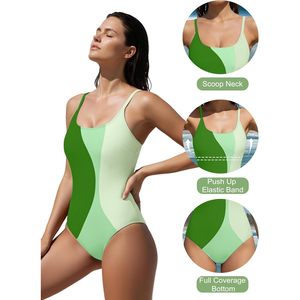 Womens One Piece <b>Swimsuit</b> Color Block <b>Full</b> <b>Coverage</b> UPF50+ Spandex Polyester Swimwear - Product Image 5
