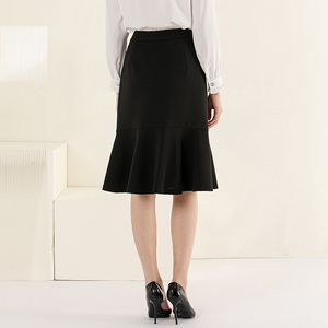 <span class=keywords><strong>Gonna</strong></span> a coda di pesce in tessuto traspirante tinta unita da donna primavera arruffata vita naturale pendolarismo Casual al ginocchio - Product Image 4