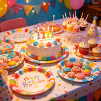 Assiettes en papier Joyeux Anniversaire, vaisselle jetable colorée pour décorations de fête