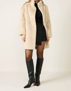 Abrigo Grueso de Lana y Mezcla de Piel de Zorro Blair con Cierre de un Solo Botón, Cálido, Antiarrugas y Esponjoso para Invierno - Product Image 5