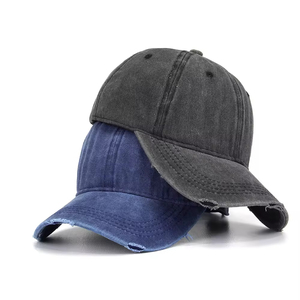 Yeni yıkanmış delik beyzbol kırmızı renk yıkanmış sıkıntılı baba şapka eski kırık kenar yumuşak üst Retro siyah sıkıntılı baba şapka - Product Image 4