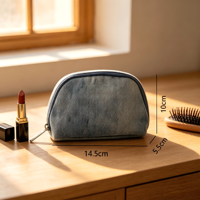 Pochette cosmétique en tissu scintillant en coton, style cow-boy, ensemble de 2 pièces, fermeture à glissière, demi-lune, petite trousse de maquillage