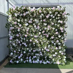 A-FW042 Wholesale Wedding Artificial Roll Up Flower Wall 8ft X 8ft Silk Flower Wall Panel Wall Flower For Event Decoration