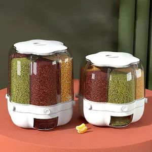 6 ızgara 360 derece dönen pirinç konteyner otomatik su geçirmez ve nem geçirmez pirinç kovası dispenseri saklama kutusu mutfak için
