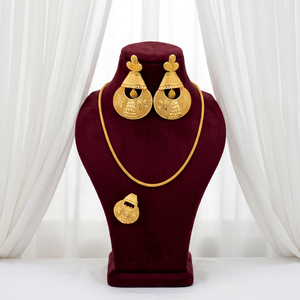 Women's Gold Plated Alloy Necklace and Earring Set Classic Flower Design Wedding Jewelry - Product Image 1