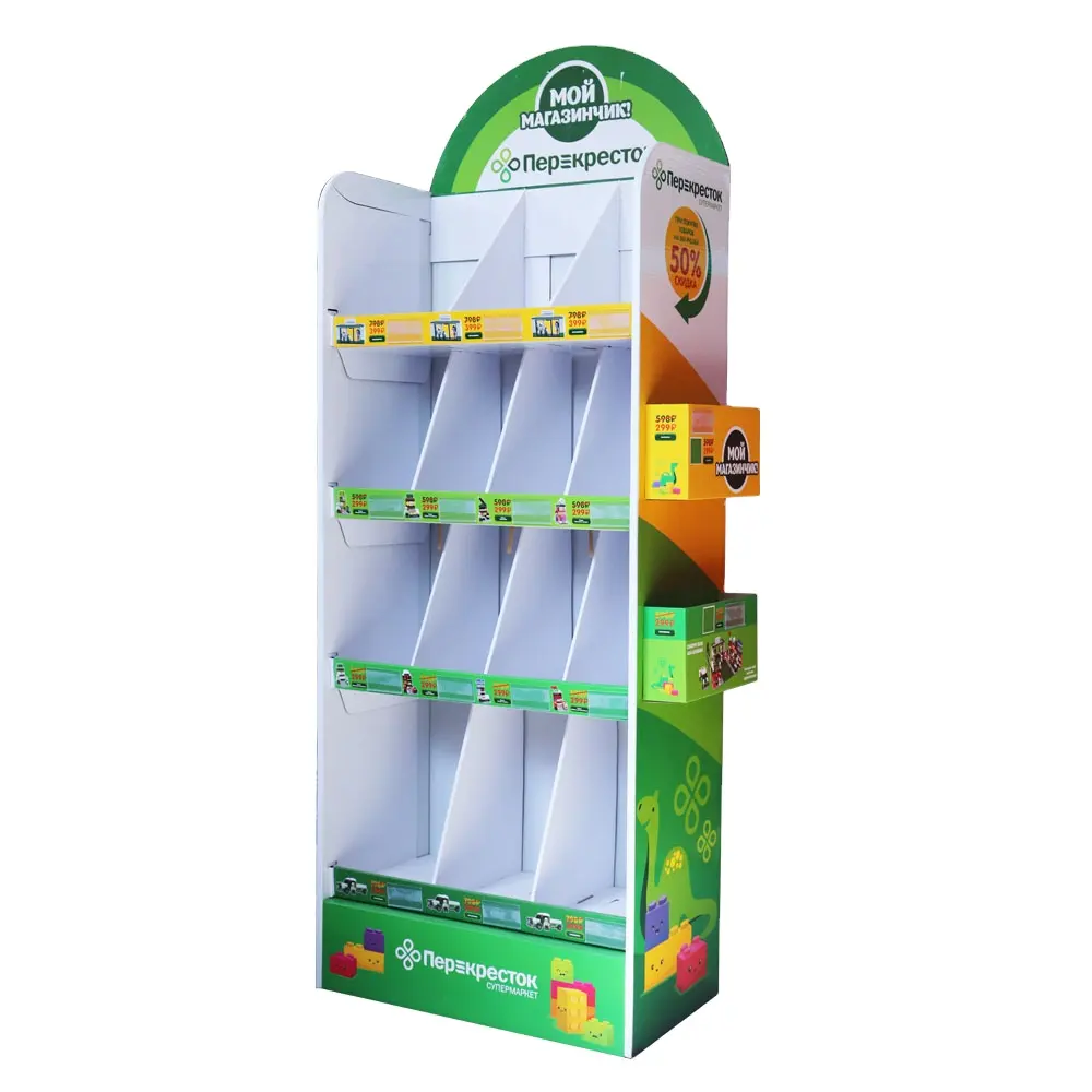 High Quality Fruit Vegetable Display Stand Grocery Store Heavy Duty Corrugated Paper Drinks Retail Display Racks Shelves
