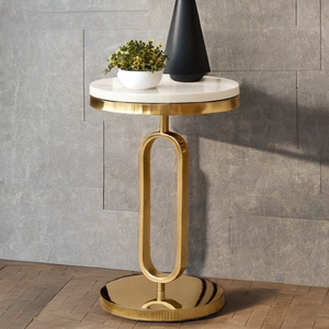 Modern Round Console <b>Table</b> with <b>Marble</b> <b>Top</b> and Brass Pedestal Base for Living Room Furniture - Product Image 6