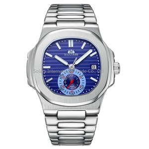Montre pour homme en acier inoxydable entièrement automatique mécanique avec logo personnalisé, étanche, calendrier - Product Image 3