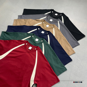 เสื้อยืดคอกลมผ้าคอตตอนลายทางขนาดใหญ่กว่าปกติแนวสตรีทแวร์ผ้าฝ้าย220 GSM รุ่นความหนาสำหรับทุกเพศ - Product Image 2