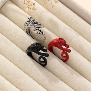 Men's Animal Zodiac Dragon Head <b>Ring</b> <b>Open</b> Top Punk Hip Hop Style Jewelry Gift - Product Image 3