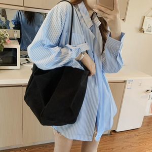 Sac fourre-tout pour femme en toile de grande capacité, couleur unie, avec poignée, logo personnalisé, pour voyage et usage quotidien, motif lettres, style hobo souple - Product Image 2