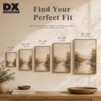 DX-DESIGNS Cadre flottant en bois massif personnalisé pour toile, 11x14, 12x16, 18x24, 24x36 pouces, avec œuvre d'art sur mesure pour peinture murale