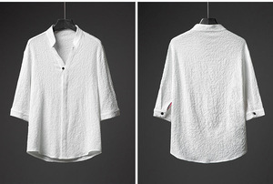 Liu Ming moda Vintage all'ingrosso <span class=keywords><strong>estate</strong></span> <span class=keywords><strong>abbigliamento</strong></span> da <span class=keywords><strong>uomo</strong></span> <span class=keywords><strong>Casual</strong></span> due pezzi cotone poliestere camicia top e pantaloni - Product Image 4