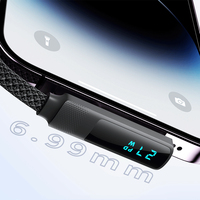 Câble USB-C vers USB-C en gros 100W à angle droit avec affichage numérique LED, cordon de charge tressé court, prise en charge de la charge rapide PD, personnalisable