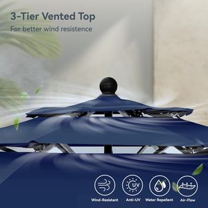 Sombrillas de <span class=keywords><strong>Patio</strong></span> para Exteriores de 10 pies, Sombrilla de Mercado de 3 Niveles con Ventilación, Resistente al Viento para <span class=keywords><strong>Patio</strong></span> Trasero, Terraza, Jardín - Product Image 3