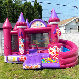 Castillo inflable comercial para niños, tipo chateau de princesa, color rosa, con tobogán. - Product Image 2