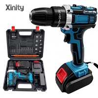 Perceuse électrique domestique à mandrin auto-serrant, batterie au lithium rechargeable, deux vitesses réglables, 18-21V, perçage réversible
