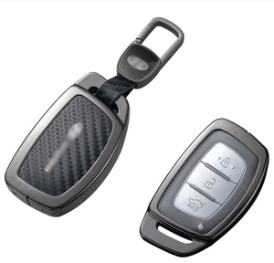 Housse de <span class=keywords><strong>clé</strong></span> de voiture unisexe au design simple en alliage de zinc, fibre de carbone et cuir pour <span class=keywords><strong>Hyundai</strong></span> Creta Transformer Aura <span class=keywords><strong>I20</strong></span> Elite 4 3 boutons - Product Image 1