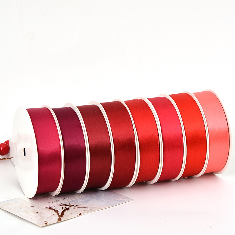 "Hot Sale Smooth Solid Color Gold Foil Satin Ribbon for Floral Gift Wrapping 25MM Red 100Yard"