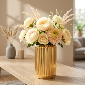 Florero de Metal Acanalado Dorado, Maceta Decorativa para Decoración del Hogar, Centro de Mesa para Sala de Estar, Oficina, Dormitorio, Regalo - Product Image 1