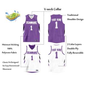 Camiseta de Baloncesto Deportiva Personalizada de Doble Cara en Morado y Blanco - Product Image 2