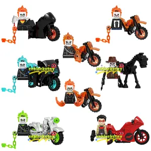 Pahlawan Super Spirit Ghost Rider tudung merah dengan sepeda motor Johnny Blaze karakter blok bangunan Mini mainan figur Bricks KF6120